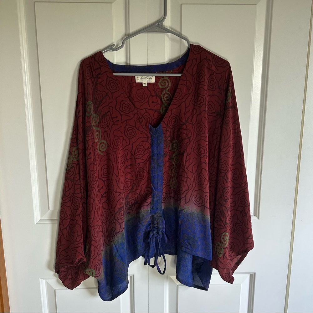 Kantha Bae Butterfly Cinch Top Red and Blue NWOT